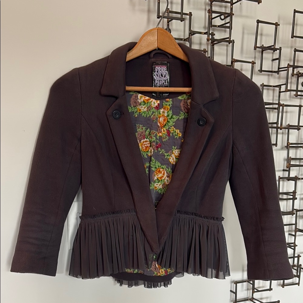 Free People Dark Brown Blazer with Pleated Hem